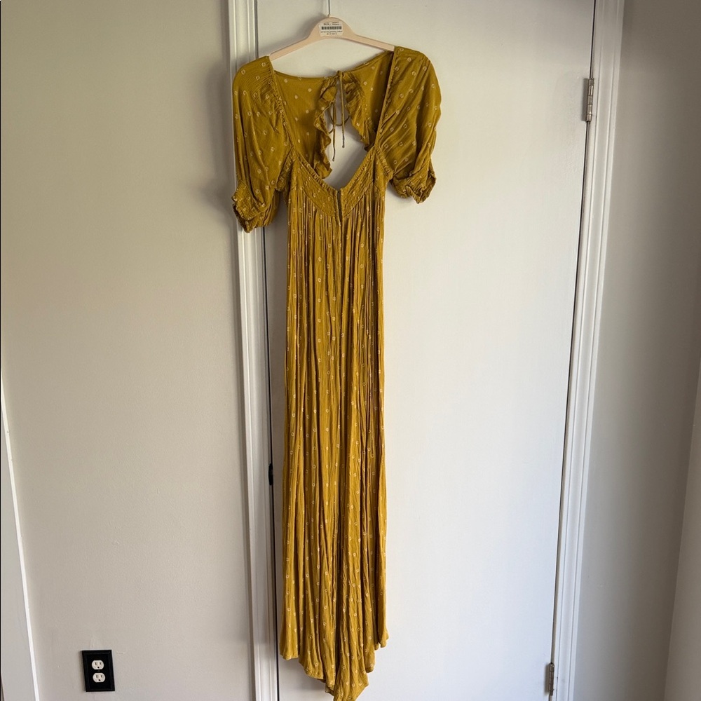 Free People Yellow Backless Wide Leg Jumpsuit